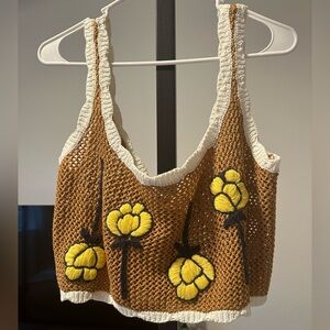 Jacquie The Label Crocheted Crop Top with Embroidery